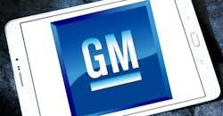 GM logo displayed on a tablet device. GM logo displayed on a tablet device.