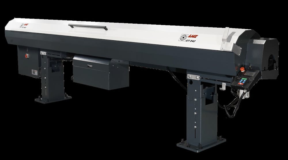 The LNS GT 342 automatic magazine bar feeder with a patented guiding system.