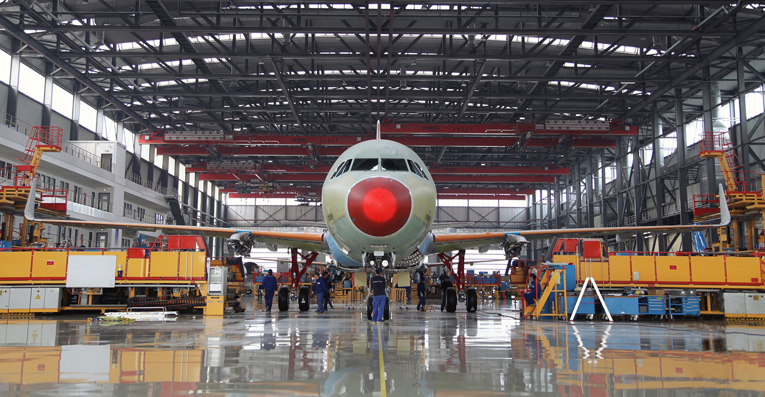 The Airbus A320 final assembly line at Tianjin, China.