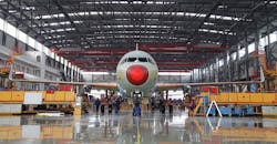 The Airbus A320 final assembly line at Tianjin, China.