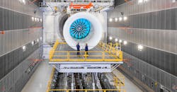 The UltraFan demonstrator engine at Rolls-Royce’s Testbed 80 in Derby, England. The UltraFan demonstrator engine at Rolls-Royce’s Testbed 80 in Derby, England.