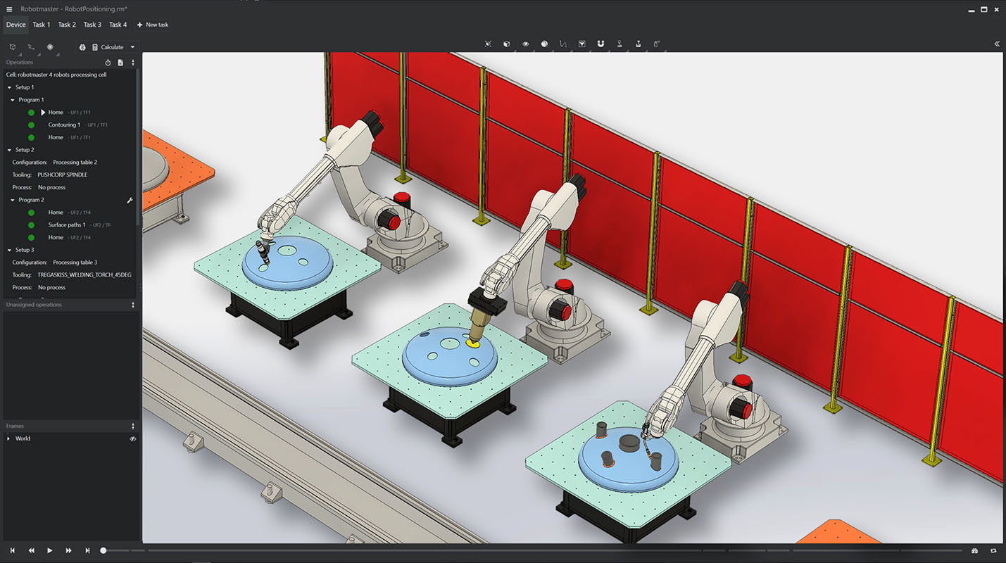Hypertherm Associates&rsquo; Robotmaster 2024 offline programming software for programming multiple robots in a single work cell.