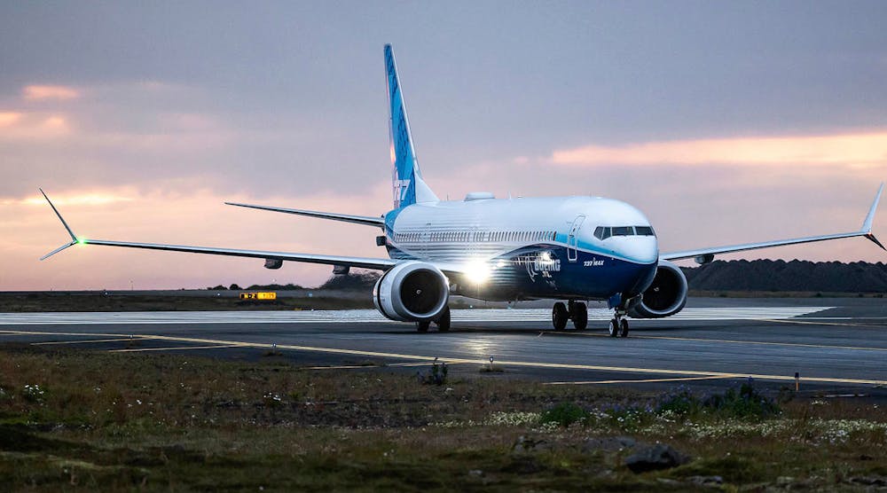 Boeing&rsquo;s largest single-aisle airplane - the 737-10 - completed its first international landing, arriving in Iceland on its way to the Farnborough International Airshow, July 2022.