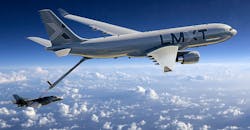 Illustration of the A330-based LMXT strategic tanker aircraft, shown refueling an F-35 fighter jet. LMXT strategic tanker aircraft and F-35 fighter jet. Illustration of the A330-based LMXT strategic tanker aircraft, shown refueling an F-35 fighter jet. LMXT strategic tanker aircraft and F-35 fighter jet.