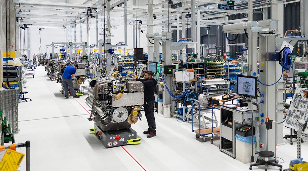 At the new Rolls-Royce plant in Kluftern, employees produce MTU engines of the Series 2000, which are used as propulsion and energy systems for yachts, ferries, tugs, wind farm supply vessels, mining vehicles and emergency power generators.