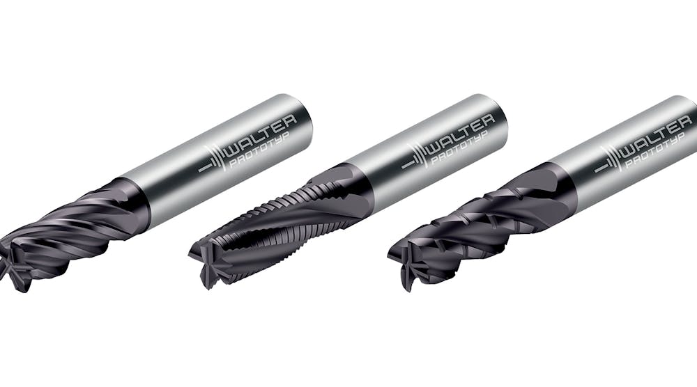 Left to right: Walter USA LLC MA230, MA320 and MA321 Advance solid carbide milling cutters for universal machining.