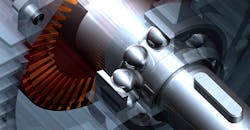 Cutaway view of a bearing installed in a machine tool spindle. Cutaway view of a bearing installed in a machine tool spindle.