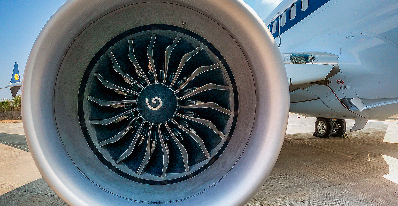 Close-up view of Boeing 737 MAX-8 LEAP-1B engine.