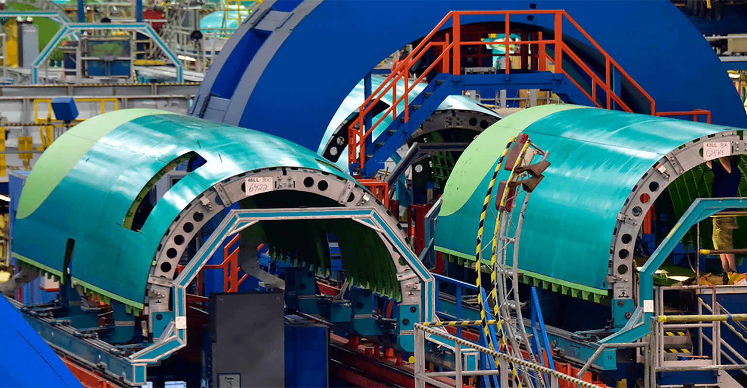 Airframe assembly at Spirit AeroSystems.