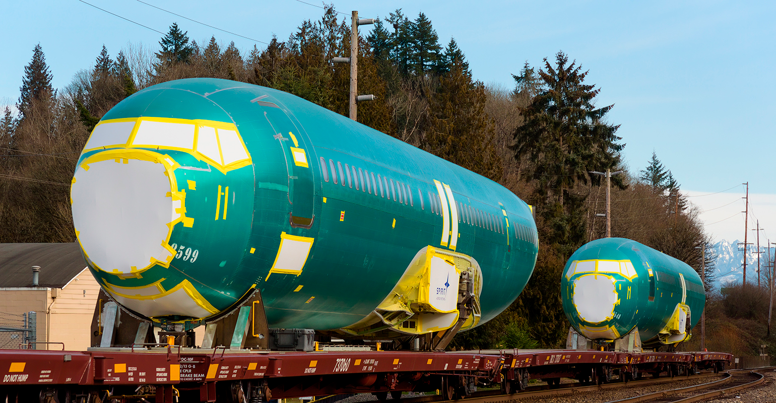 Boeing 737 MAX aircraft fuselage shipment from Spirit AeroSystems.