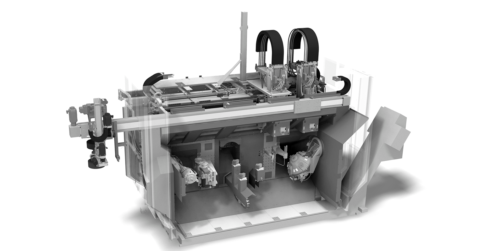 Interior view of the German Machine Tools of America Profilator 300-V gear-cutting machine.
