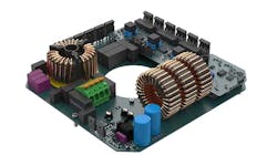 The 5-kW Unum Potentia motor controller is equipped to run motors from 3 to 8 kW based on components changes – though the board itself and its footprint stay the same. It operates on a 220 and 480 3-phase AC supply; offers sensorless control capable of running motors down to ~50 rpm; and FETs are capable of switching upwards of 100 kHz. The 5-kW Unum Potentia motor controller is equipped to run motors from 3 to 8 kW based on components changes – though the board itself and its footprint stay the same. It operates on a 220 and 480 3-phase AC supply; offers sensorless control capable of running motors down to ~50 rpm; and FETs are capable of switching upwards of 100 kHz.