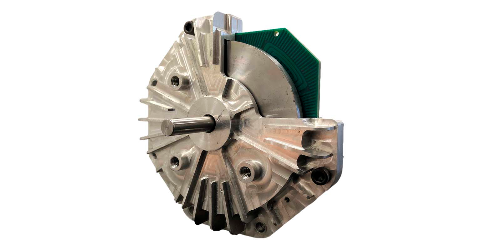 An rotary electric motor with a PCB stator in place.