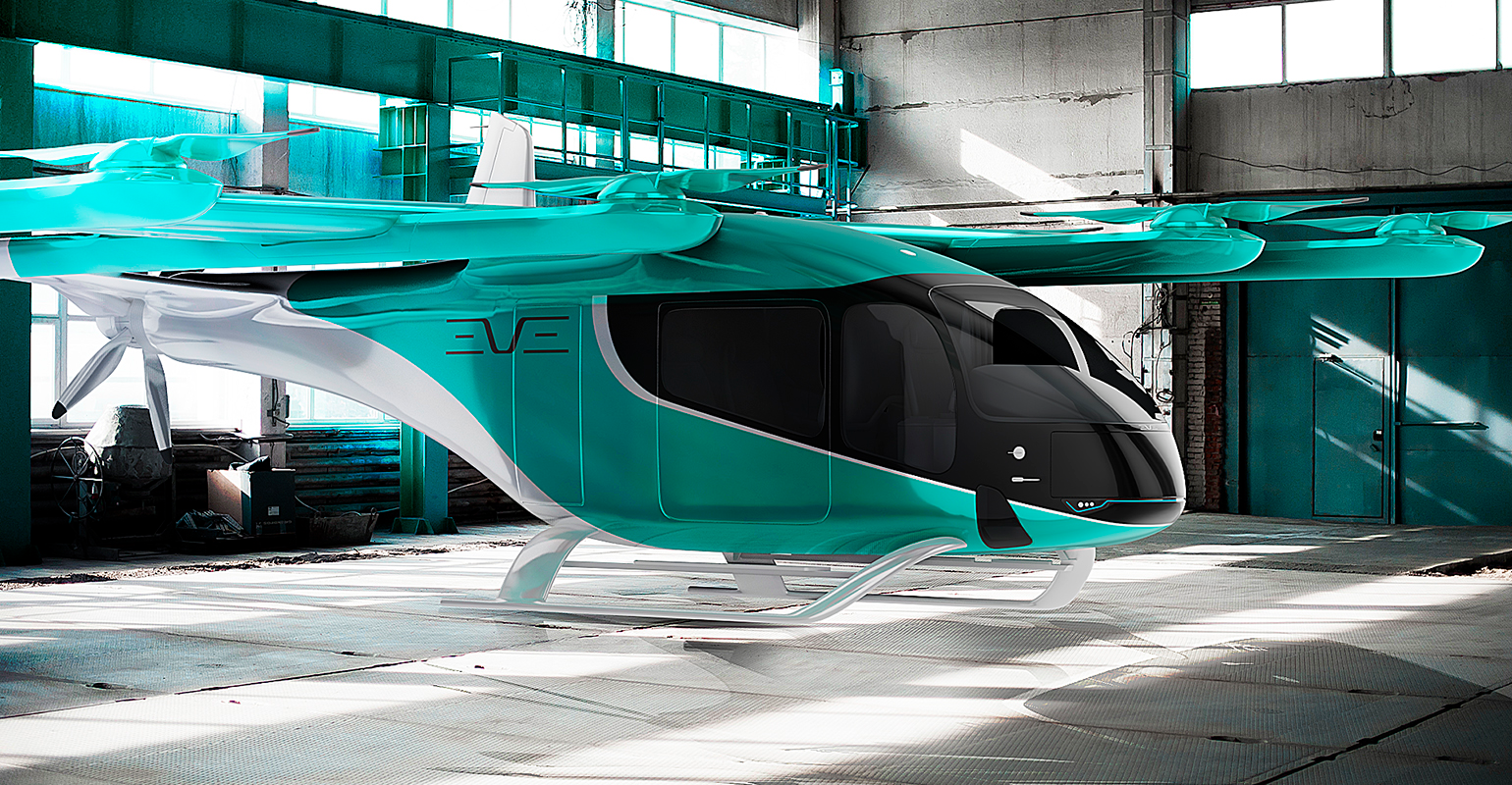 Concept illustration for the Eve Air Mobility eVTOL aircraft, to be assembled in Brazil at a site adjacent to Embraer&rsquo;s manufacturing center.
