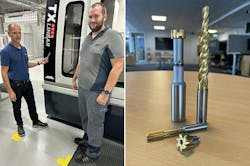 (Left) Stefan Frejd and Joel Törnqvist run tests in the geometry grinding machine at Seco Tools’ Norrköping, Sweden, manufacturing center for advanced drilling tools. (Right) Seco optimized tools for high-strength cast iron. (Left) Stefan Frejd and Joel Törnqvist run tests in the geometry grinding machine at Seco Tools’ Norrköping, Sweden, manufacturing center for advanced drilling tools. (Right) Seco optimized tools for high-strength cast iron.
