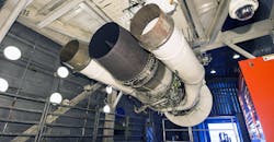 Pratt & Whitney TF33 engine on a test stand. Pratt & Whitney TF33 engine on a test stand.