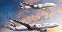 Boeing 777X and 787 in Emirates livery. Boeing 777X and 787 in Emirates livery.