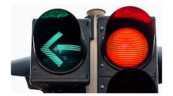 Green and red traffic signals.
