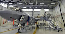 Airmen prepare an F-35A jet for maintenance at Eglin Air Force Base, Fla. Airmen prepare an F-35A jet for maintenance at Eglin Air Force Base, Fla.