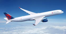 Airbus A350-1000 aircraft in Delta Air Lines livery. Airbus A350-1000 aircraft in Delta Air Lines livery.