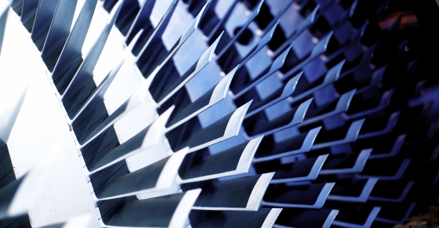 Airfoils in a turbofan engine.