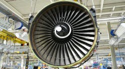 A GE Aerospace high-bypass turbofan jet engine.