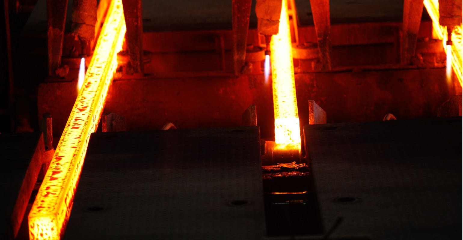 Continuous casting steel billets.