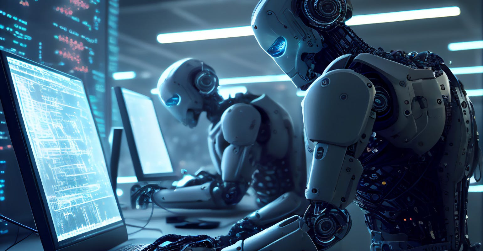Humanoid robot workers.
