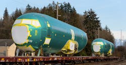 Boeing 737 aircraft fuselage shipment on BNSF train. Boeing 737 aircraft fuselage shipment on BNSF train.