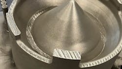 A cobalt-chrome sump cover for the F110 engine, produced on a GE Additive Concept Laser M2 machine is the first engine component designed for and produced by metal AM to be qualified by any U.S. Dept. of Defense entity. A cobalt-chrome sump cover for the F110 engine, produced on a GE Additive Concept Laser M2 machine is the first engine component designed for and produced by metal AM to be qualified by any U.S. Dept. of Defense entity.