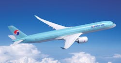 Airbus A350 in Korean Air livery. Airbus A350 in Korean Air livery.