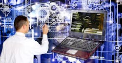 Engineer collecting data from a manufacturing computer platform. Engineer collecting data from a manufacturing computer platform.