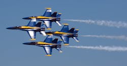 US Navy Blue Angels perform in an air show.