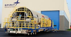 A section of the A350 fuselage, manufactured by Spirit AeroSystems. A section of the A350 fuselage, manufactured by Spirit AeroSystems.