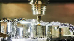 CNC milling in detail, with lubrication and coolant.