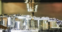 CNC milling in detail, with lubrication and coolant. CNC milling in detail, with lubrication and coolant.