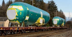 Boeing 737 aircraft fuselage shipment on BNSF train from Spirit AeroSystems Boeing 737 aircraft fuselage shipment on BNSF train from Spirit AeroSystems