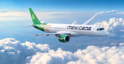The Embraer E2 narrow-body aircraft illustrated in Mexicana livery. The Embraer E2 narrow-body aircraft illustrated in Mexicana livery.