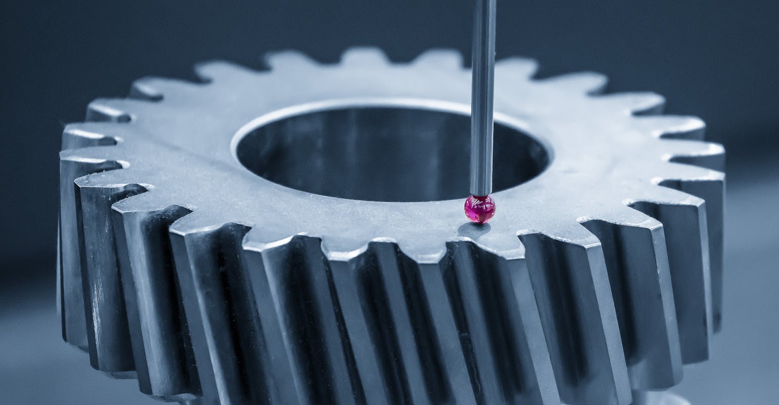 Touch probe checking a bevel gear dimensions.