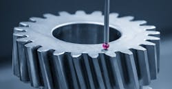 Touch probe checking a bevel gear dimensions. Touch probe checking a bevel gear dimensions.