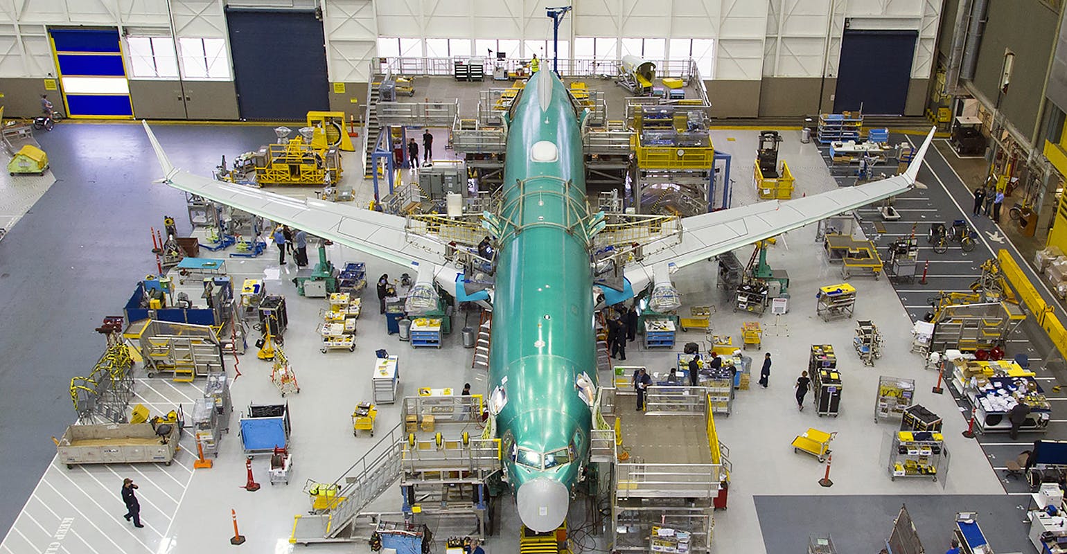 First 737 MAX completes assembly at Boeing in Renton, Wash., 2015.