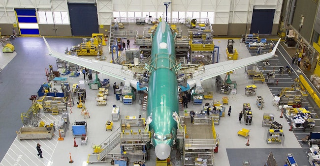 First 737 MAX completes assembly at Boeing in Renton, Wash., 2015.