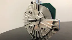 A cut-away view of an electric motor with a PCB stator in place.