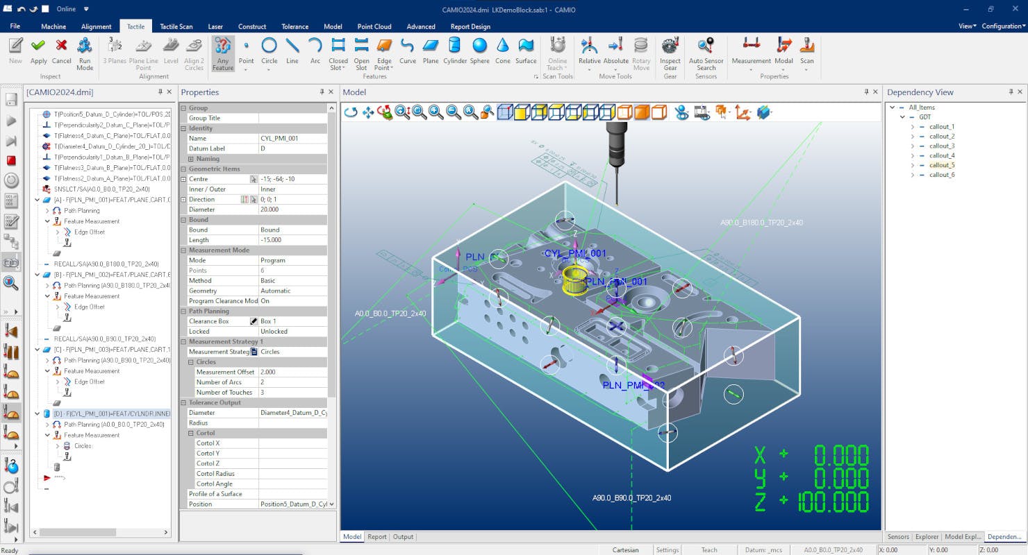 CAMIO 2024 updates several functions and allows graphical inspection from a CAD model, either online or offline. An advanced GUI makes part alignment, feature inspection, and dimensional tolerancing fast and intuitive.
