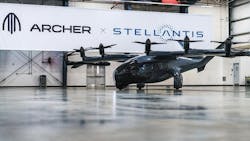 The Archer Aviation Midnight is an electric vertical take-off and landing aircraft designed to carry up to four passengers and a pilot – a payload over 1,000 lbs. – with a range of 100 miles, mainly short-distance trips of around 20 miles. The Archer Aviation Midnight is an electric vertical take-off and landing aircraft designed to carry up to four passengers and a pilot – a payload over 1,000 lbs. – with a range of 100 miles, mainly short-distance trips of around 20 miles.