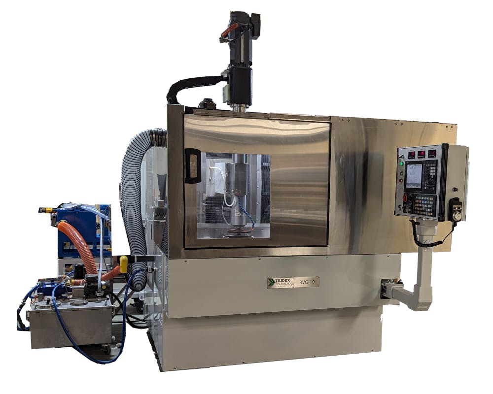The Tridex RVG-10 is an OD/ID grinder for large-format round parts, rings, and honeycomb segments, well-suited for machining new engine parts and performing repairs.