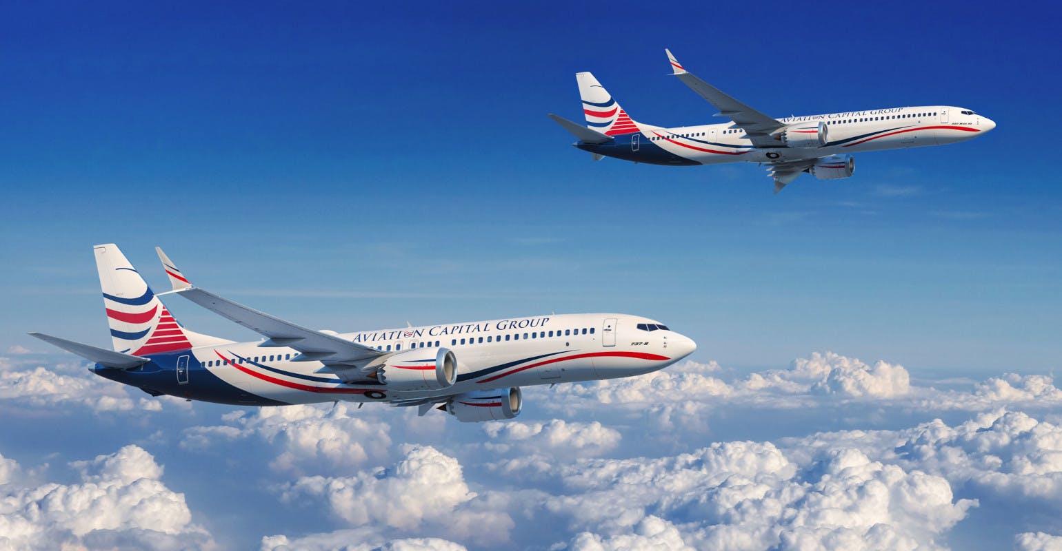 737 MAX-8 and 737 MAX-10 jets illustrated in Aviation Capital Group livery.