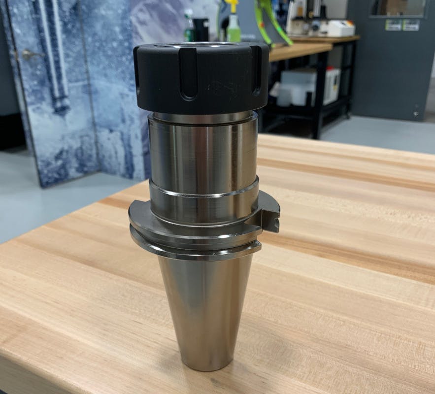 The powRgrip system uses a taper-to-taper, press-fit collet holding design that creates a vibration-damping gap to interrupt the strength and severity of vibration waves.