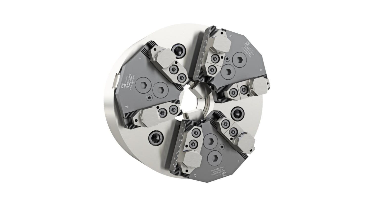 HWR Workholding USA&rsquo;s INOZet pendulum bridges allow manufacturers to double the number of jaws on their existing chucks to distribute clamping force more evenly and eliminate part deformation.