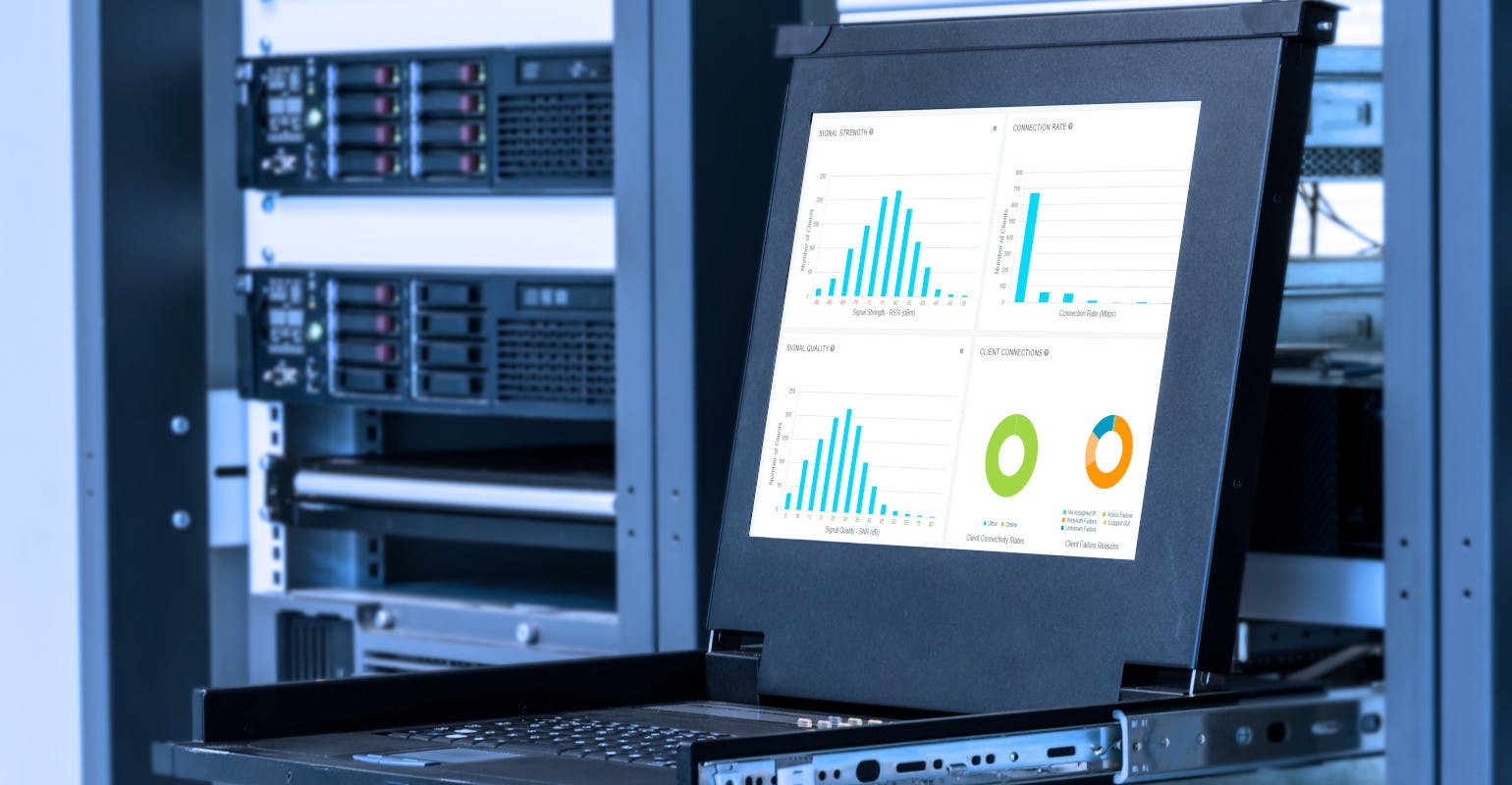 Monitoring system in data center room with server in rack cabinet